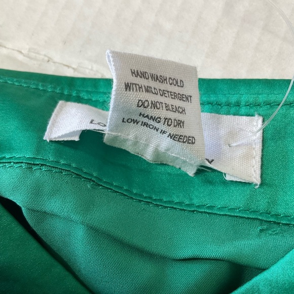 L.O.V.E. Green Button Down Blouse Large Satin Love Is For Eternity Feather Trim - Picture 5 of 6